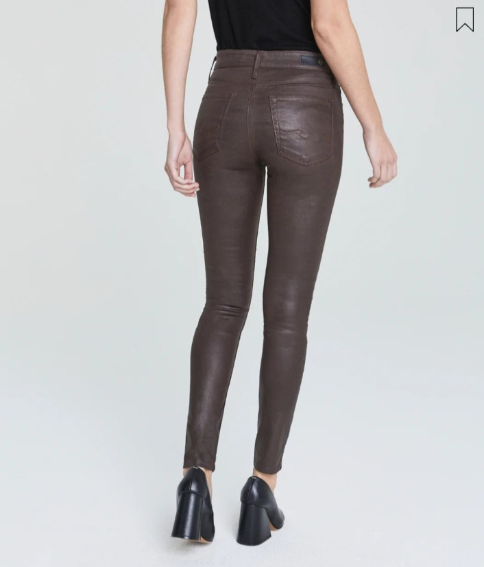 AG Farrah High Rise Skinny Chocholate Brown Faux Leather Coated Jeans Pants thumbnail 8