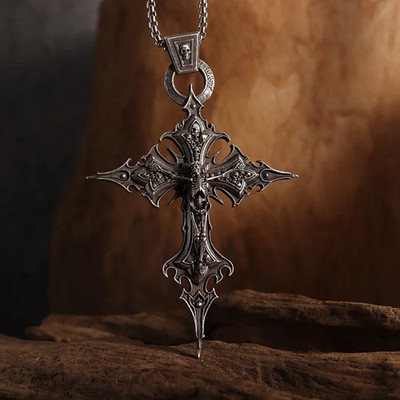 Punk Rock Emo Goth Jewelry Necklace Cross Pendant Silver Chain Unisex Aesthetic