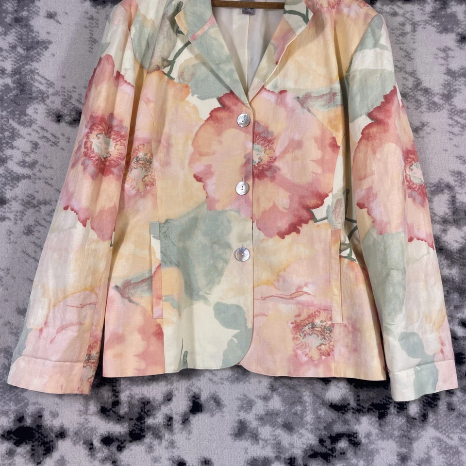 Chicos Jacket Shacket Womens Size 2 Floral Linen Button Up Vintage Pockets - Image 4 of 4