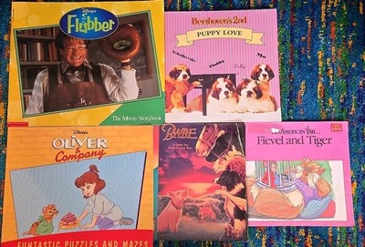 90s Kids Movie Softback Book Lot - Flubber, Babe, Oliver & Company, An American