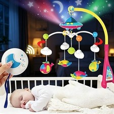 Crib Mobile with Music and Lights, Baby Mobiles Muisc Box Rattle For 0-12 Months