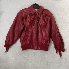 Nancy Heller Womans Leather Western Jacket Red 1 Solid Full Zip Long Sleeve