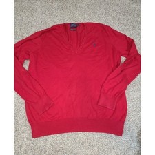 Polo Ralph Lauren Mens V-Neck Pima Cotton Red Sweater Size Large