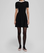 Valentino Women's Black Ribbon Bow-Trim Knit Crewneck A-Line Dress Size S