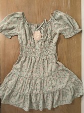 Indulge Instyle Dress Womens Small Green Floral Puff Sleeve Smocked Sundress