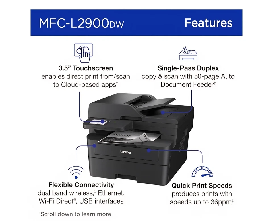 Brother - MFC-L2900DW Wireless Black-and-White Refresh Printer Toner Wireless  - Image 2 of 4