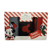New Disney Mickey Mouse Unisex 3 Pair Crew Socks Shoe Size 6-12 New In Box