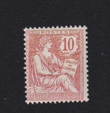timbre france mouchon n° 124 ** 10 cts rouge. sans charniere ni trace