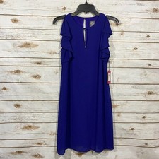 Vince Camuto Solid Blue Flutter Sleeve Ruffle Hem Dress Size 4