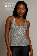 Alice Olivia SCOOP Women s Silver Sequin Tank Top XS