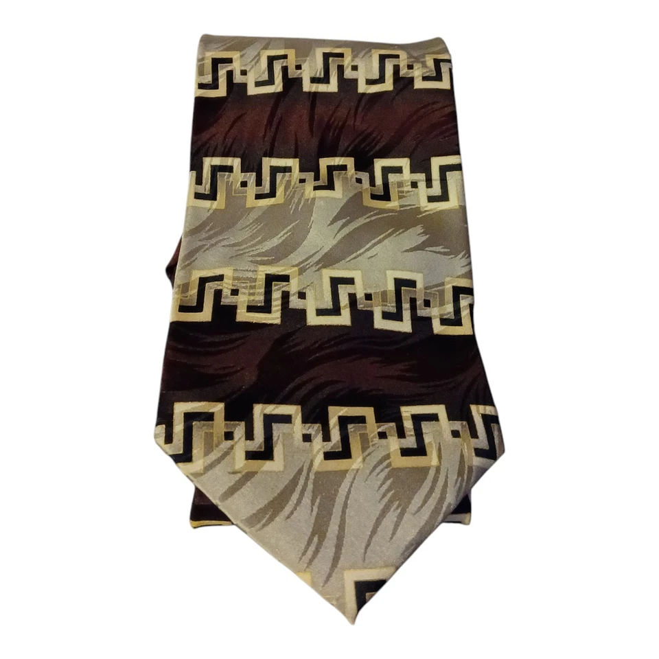 Gravata de seda Franco Di Napoli ouro borgonha geométrica formal igreja empresarial 59,5 polegadas - Imagem 2 de 4