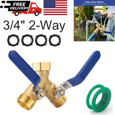 3/4" Garden Hose Splitter 2 Way Heavy Duty Brass Y Connector Adaptor w/ 2 Valves