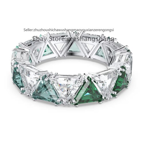 New Matrix cocktail ring Triangle cut, Green, Rhodium plated