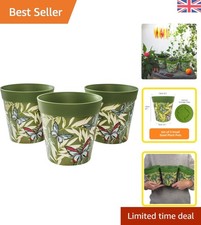Elegant Set of 3 15cm Green Butterfly Palm Plastic Plant Pots for Indoor/Outdoor