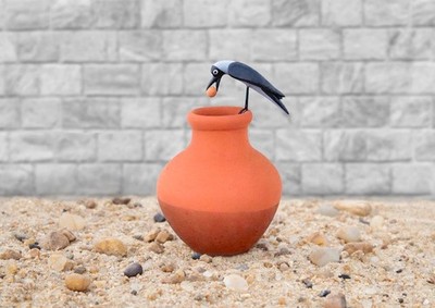 Handmade Clay Clever Thirsty Crow Idol Statue Figurine Home Decor