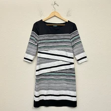 J. MCLAUGHLIN Nicola Mini Dress Womens Sz L Multi Striped Stretch Sheath Layered