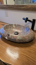 Fregadero de piedra/Fregadero de lavabo ovalado de piedra natural moderno para baño.