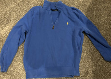 Polo by Ralph Lauren Men  s Blue Solid Knit Cotton 1/4 Zip Mock Sweater XL
