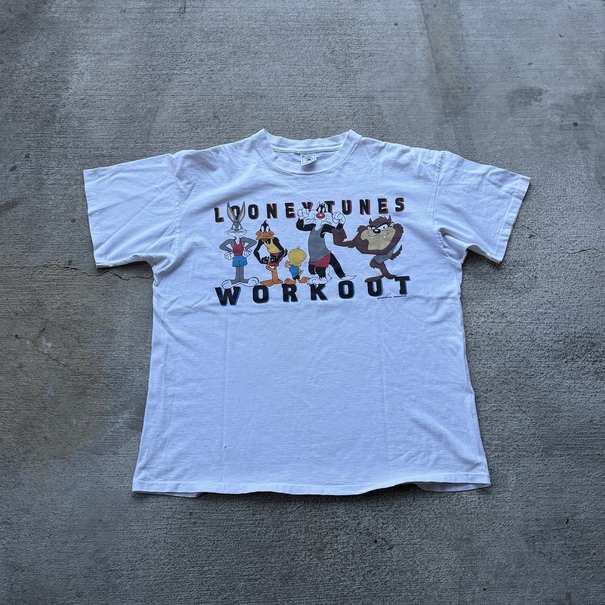Vintage Looney Tunes Workout White T Shirt XL Taz Tweety Bugs