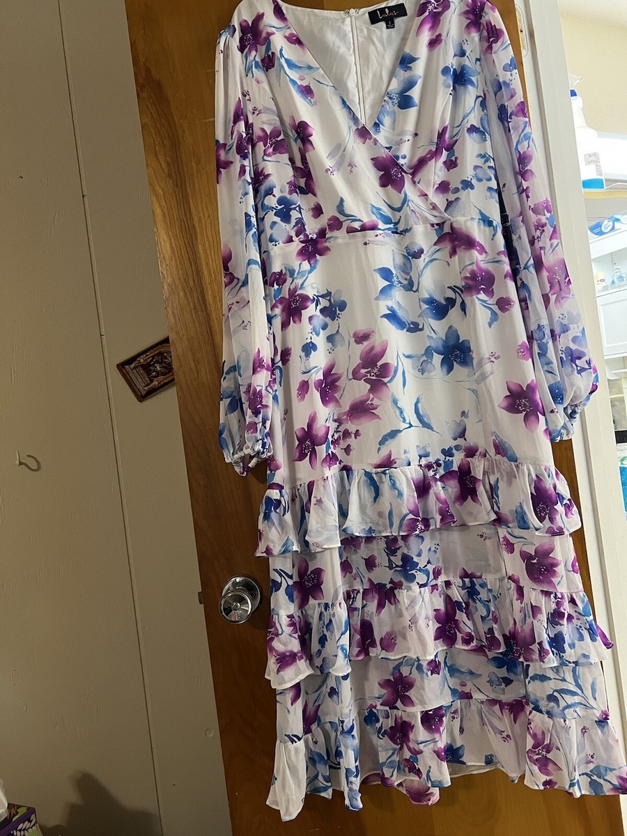 Lulus Women's Sweet Sunday Cream and Purple Floral Print Midi Dress Size L  NWT | eBay