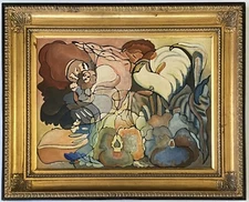 California Mid Century 60s Floral Composition Abstract Modernism Cubism Painting