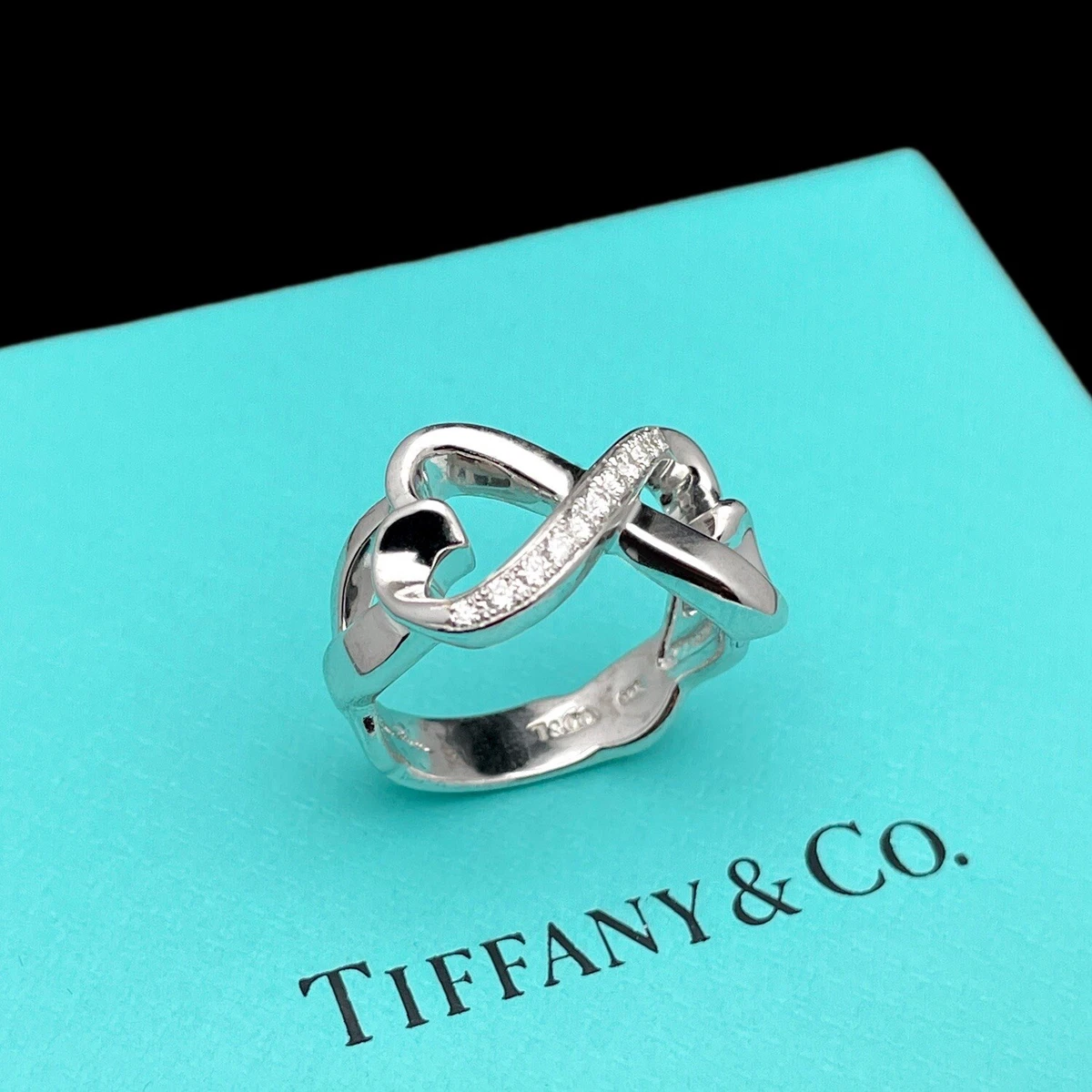 Tiffany Co Double Heart Ring Size 5.75 Sterling Silver with