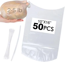 Poultry Shrink Bags, Chicken Bag, 50Pack 10X16 Inches Clear Poultry Heat Shrink