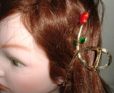 LARGE RED ROSE PONYTAIL OR BUN HAIR CLAW CLIP 4" NWT