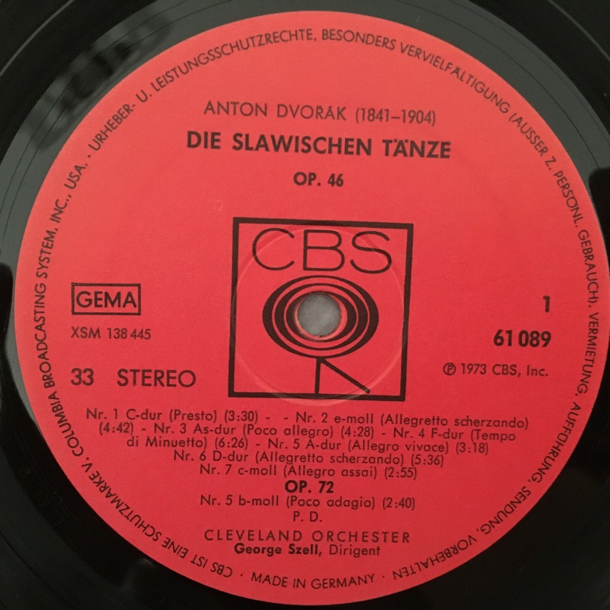 Y844 Dvorak Slavonic Dances Op.45 & Op.72 Szell CBS 61089