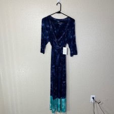 Soft Surroundings Laurel Canyon Blue Tie Dye Faux Wrap Maxi Dress Pockets PL
