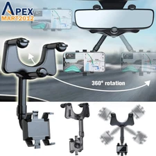 360° Car Phone Holder Rotatable Retractable Rearview Mirror Mount For Samsung 