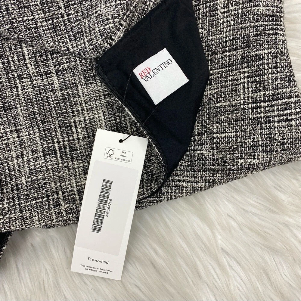 Abito Valentino rosso donna nero bianco scollo a V lusso tweed designer IT 44 C36