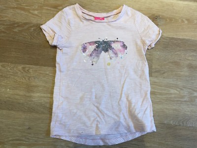 Rosa und weiß gestreiftes Mädchen Schmetterling T-Shirt von Next Größe - 7 Jahre