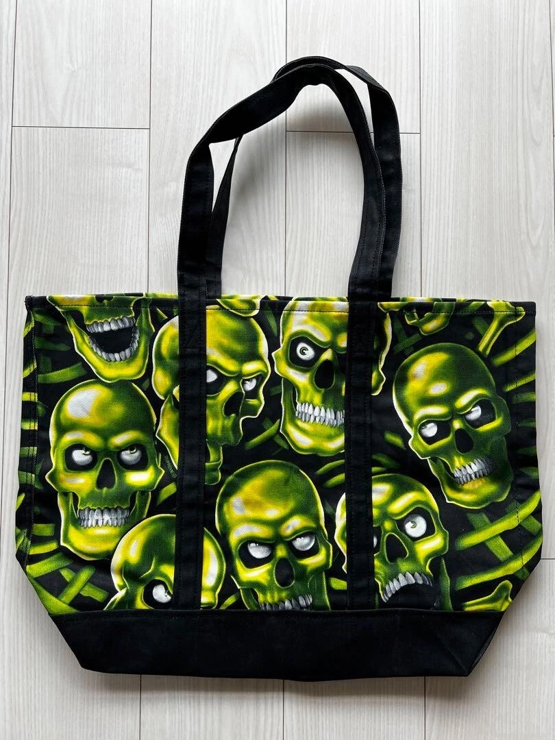 Supreme 18SS Skull Pile denim Tote Bag Cotton Black/Green New