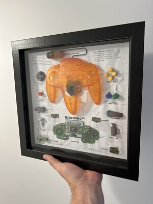 Nintendo N64 Controller Orange Original Teardown Wall Frame