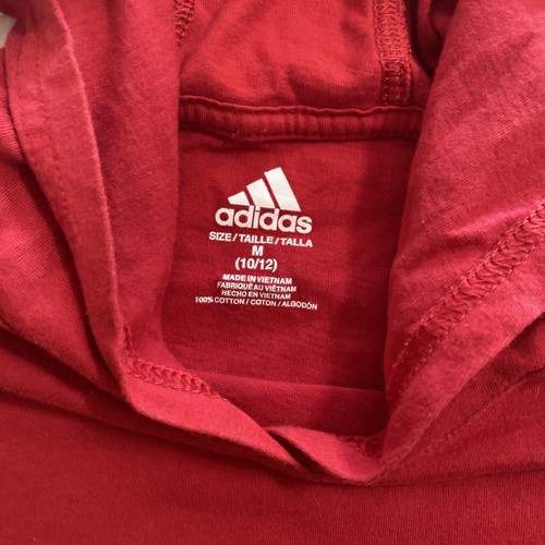 Youth adidas Spell Out Long Sleeve Hooded Shirt, Medium 10/12, Red, 100% Cotton - Picture 3 of 3