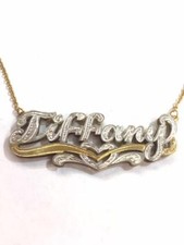 14k Gold Overlay Personalized 3D Name Necklace Plate TWO TONE/ A1