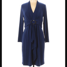 Chaps Casual Dress Knit BLue Gathered Waist Long Sleeves Size L