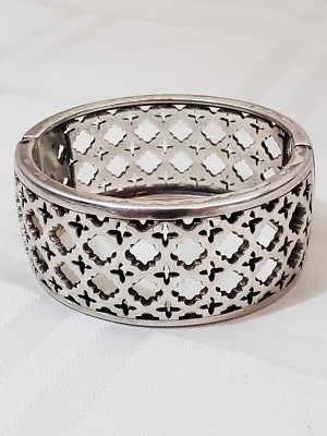 Brighton Silver Plate Wide Hinged Cuff Bracelet Rare Style