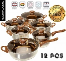 Stainless Stee Cookware Set Pots Sauce Pans Frying Pan Set 12 Pieces, Silver