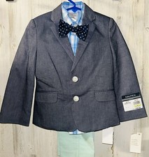 Nautica Boy  s 4 Pc Suit Set Blue Plaid Shirt Polka Dot Tie Jacket Pants Sz 4 NEW