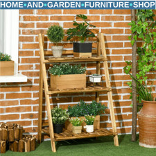 3 Tier Wooden Plant Stand for Garden Flower Pots w/ Ladder Shelves Display Rack