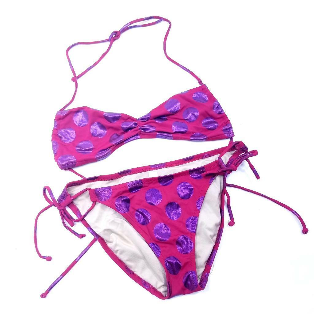 purple polka dot bathing suit