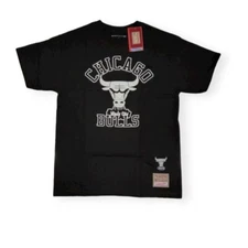 Mitchell & Ness Chicago Bulls White Black SS Hardwood Classics Black Tee Shirt