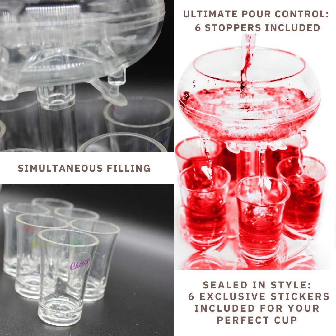 Shot Glass Dispenser And Holder - Party Drink Set For Liquor With 6 Glasses, ...