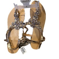 BRAND NEW David's Bridal Jeweled T Strap Sandals Gemma Rose Gold size 6