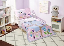 4 Piece Toddler Bedding Set - Owls - Soft 100 Cotton Percale - Includes Comf...