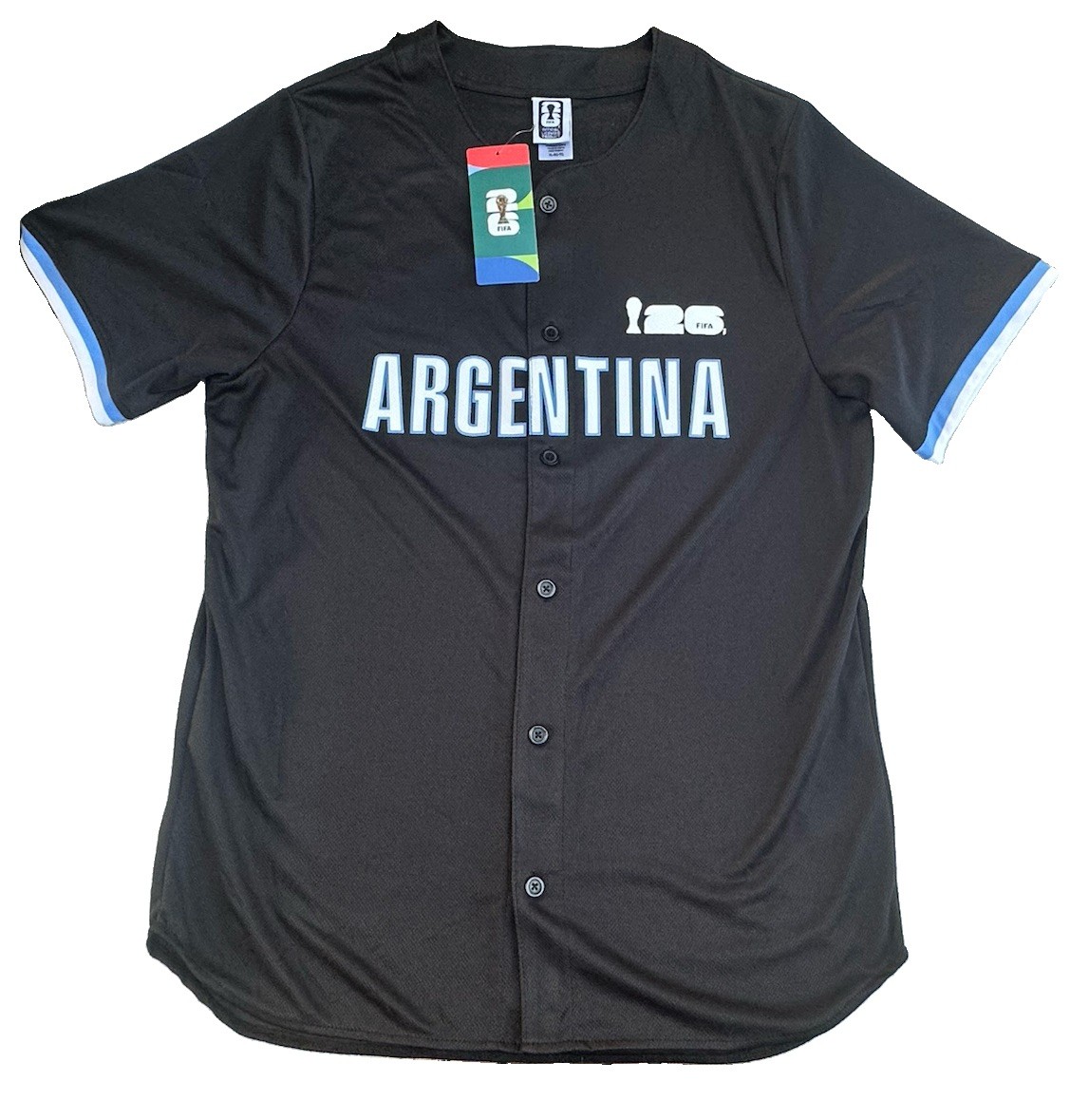 FIFA World Cup Argentina 2026 Men’s Short Sleeve Button Front Jersey Sz XL Messi