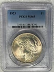 1923 P Uncirculated Peace Silver Dollar Graded PCGS MS65