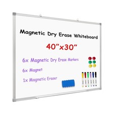 Magnetic Dry Erase Whiteboard 40x30 Inch - Aluminum Framed Wall Mounted White...
